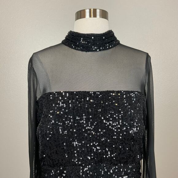 Eliza J Women's Sequined Long Sleeve Sheath Cocktail Dress Black Size 8 Midi - Picture 7 of 13
